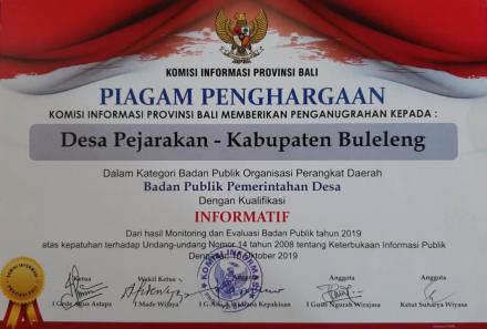 Piagam Penghargaan KI Provinsi Bali